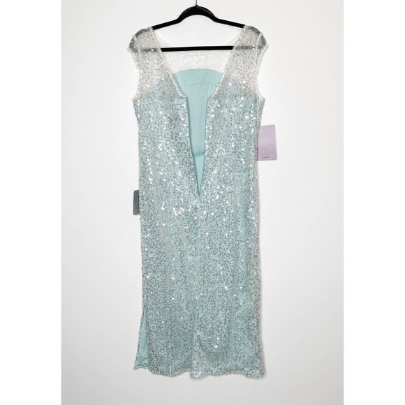 NWT JS Collections Cap Sleeve Claire Sequin Midi Dress Women's Aqua Blue Size 12 - Picture 5 of 8